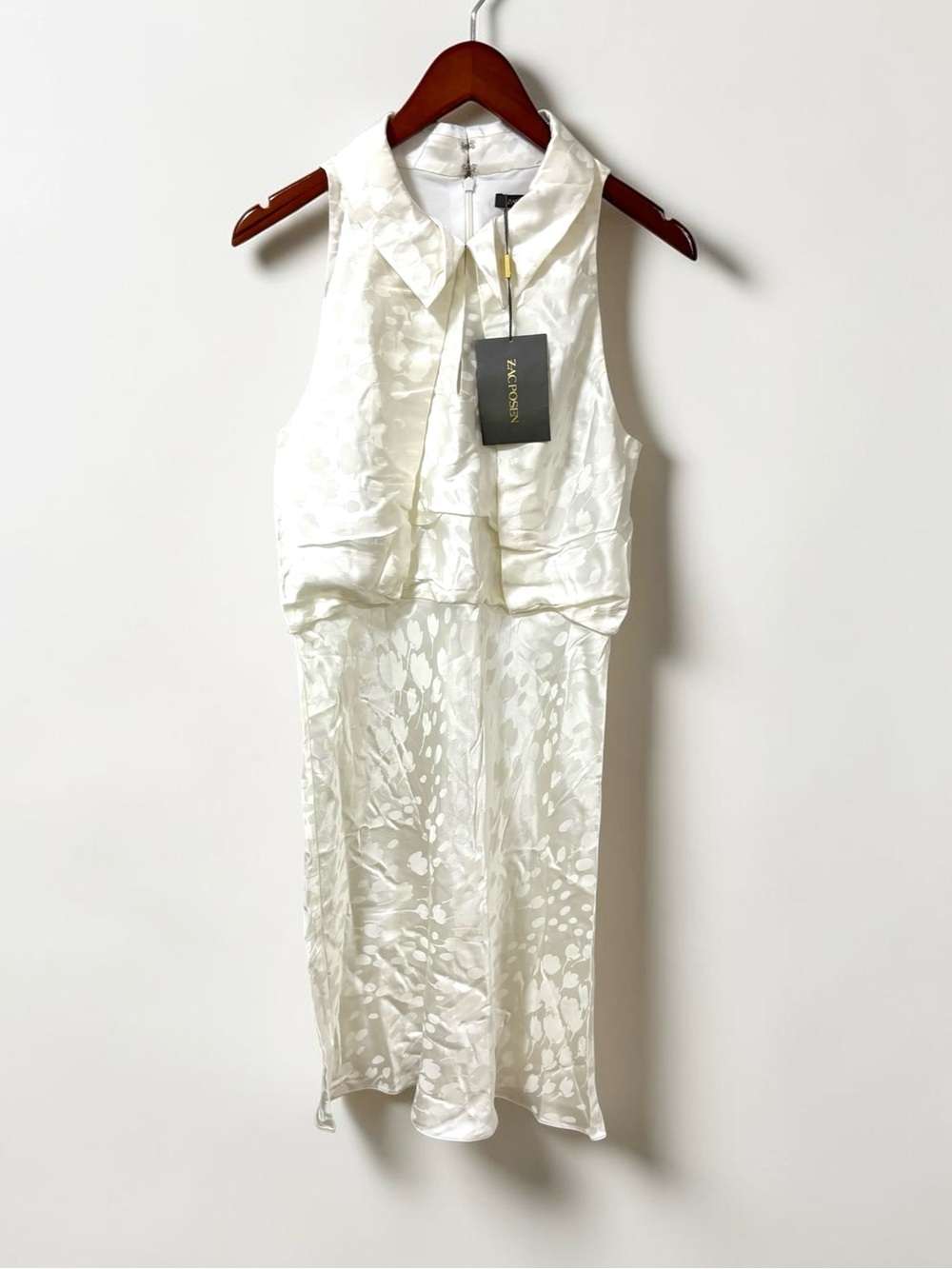 NWT Zac Posen Jacquard Dress Off White Ivory Floral Satin Peter Pan Collar 4